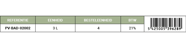 REFERENTIE,EENHEID,BESTELEENHEID,BTW,￼,PV BAD 02002,3 L, 4,21%