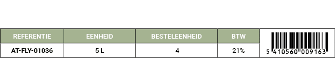 REFERENTIE,EENHEID,BESTELEENHEID,BTW,￼,AT FLY 01036,5 L, 4,21%