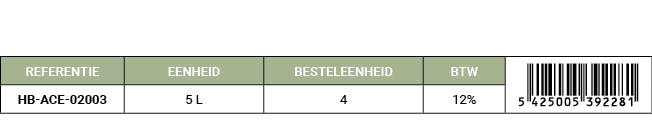 REFERENTIE,EENHEID,BESTELEENHEID,BTW,￼,HB ACE 02003,5 L,4,12%