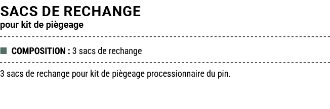 Sacs de rechange pour kit de pi geage ■ COMPOSITION : 3 sacs de rechange 3 sacs de rechange pour kit de pi geage proc...