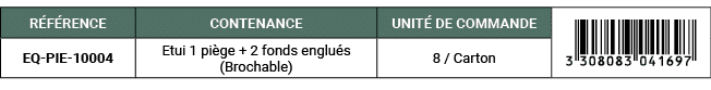 R F RENCE,CONTENANCE,UNIT DE COMMANDE,￼,EQ PIE 10004,Etui 1 pi ge + 2 fonds englu s (Brochable),8 / Carton