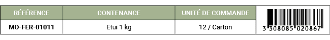 R F RENCE,CONTENANCE,UNIT DE COMMANDE,￼,MO FER 01011,Etui 1 kg,12 / Carton