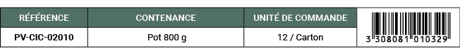 R F RENCE,CONTENANCE,UNIT DE COMMANDE,￼,PV CIC 02010, Pot 800 g,12 / Carton