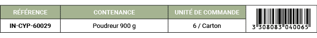 R F RENCE,CONTENANCE,UNIT DE COMMANDE,￼,IN CYP 60029,Poudreur 900 g,6 / Carton