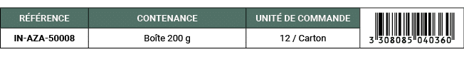 R F RENCE,CONTENANCE,UNIT DE COMMANDE,￼,IN AZA 50008,Bo te 200 g,12 / Carton