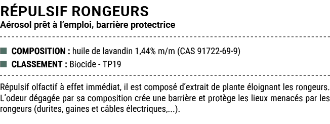 R PULSIF RONGEURS A rosol pr t  l’emploi, barri re protectrice ■ COMPOSITION : huile de lavandin 1,44% m/m (CAS 9172...