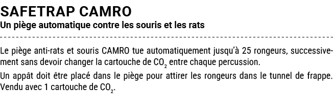 SAFETRAP CAMRO Un pi ge automatique contre les souris et les rats Le pi ge anti rats et souris CAMRO tue automatiquem...