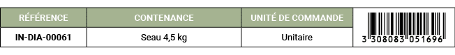 R F RENCE,CONTENANCE,UNIT DE COMMANDE,￼,IN DIA 00061,Seau 4,5 kg,Unitaire