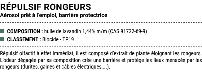 R PULSIF RONGEURS A rosol pr t  l’emploi, barri re protectrice ■ COMPOSITION : huile de lavandin 1,44% m/m (CAS 9172...