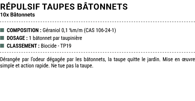 R PULSIF TAUPES B TONNETS 10x B tonnets ■ COMPOSITION : G raniol 0,1 %m/m (CAS 106 24 1) ■ DOSAGE : 1 b tonnet par ta...