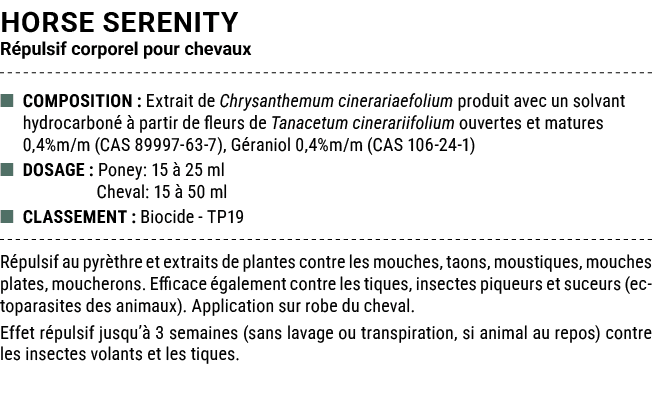 HORSE SERENITY R pulsif corporel pour chevaux ■ COMPOSITION : Extrait de Chrysanthemum cinerariaefolium produit avec ...