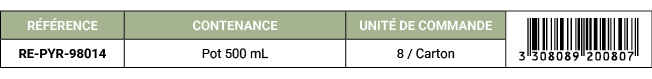 R F RENCE,CONTENANCE,UNIT DE COMMANDE,￼,RE PYR 98014,Pot 500 mL,8 / Carton