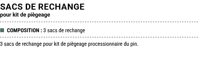 Sacs de rechange pour kit de pi geage ■ COMPOSITION : 3 sacs de rechange 3 sacs de rechange pour kit de pi geage proc...
