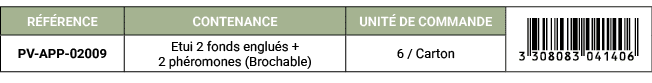 R F RENCE,CONTENANCE,UNIT DE COMMANDE,￼,PV APP 02009,Etui 2 fonds englu s + 2 ph romones (Brochable),6 / Carton