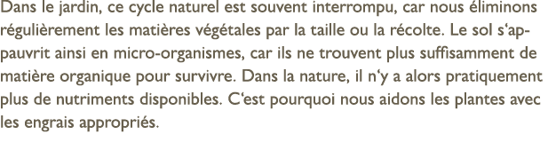 Dans le jardin, ce cycle naturel est souvent interrompu, car nous liminons r guli rement les mati res v g tales par ...