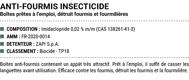 ANTI FOURMIS INSECTICIDE Bo tes pr tes  l’emploi, d truit fourmis et fourmili res ■ COMPOSITION : Imidaclopride 0,02...