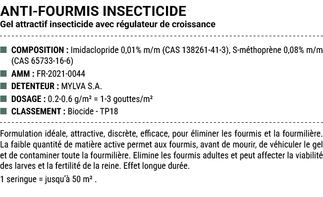 ANTI FOURMIS INSECTICIDE Gel attractif insecticide avec r gulateur de croissance ■ COMPOSITION : Imidaclopride 0,01% ...