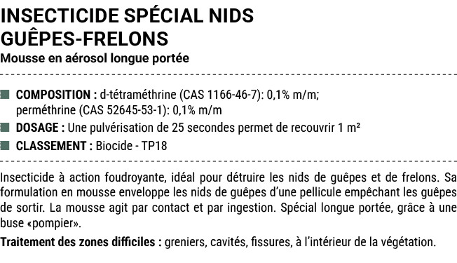 INSECTICIDE SP CIAL NIDS GU PES FRELONS Mousse en a rosol longue port e ■ COMPOSITION : d t tram thrine (CAS 1166 46 ...