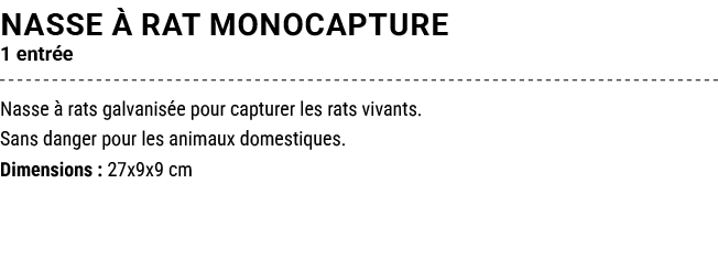 NASSE  RAT MONOCAPTURE 1 entr e Nasse   rats galvanis e pour capturer les rats vivants. Sans danger pour les animaux...