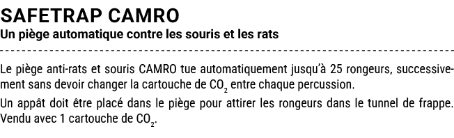 SAFETRAP CAMRO Un pi ge automatique contre les souris et les rats Le pi ge anti rats et souris CAMRO tue automatiquem...