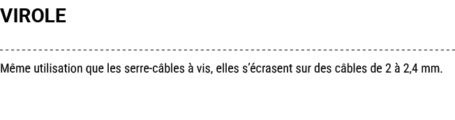 VIROLE M me utilisation que les serre c bles  vis, elles s’ crasent sur des c bles de 2   2,4 mm. 