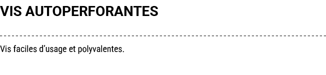VIS AUTOPERFORANTES Vis faciles d’usage et polyvalentes.