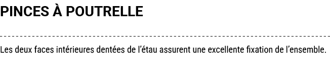 PINCES  POUTRELLE Les deux faces int rieures dent es de l’ tau assurent une excellente fixation de l’ensemble. 