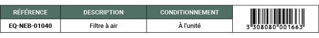 R F RENCE,DESCRIPTION ,CONDITIONNEMENT,￼,EQ NEB 01040,Filtre  air,  l'unit 