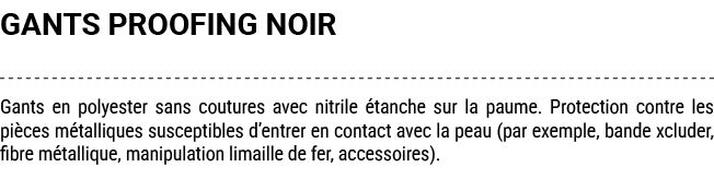 GANTS PROOFING NOIR Gants en polyester sans coutures avec nitrile tanche sur la paume. Protection contre les pi ces ...