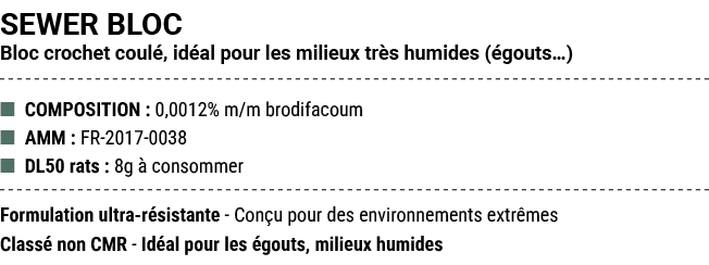 SEWER BLOC Bloc crochet coul , id al pour les milieux tr s humides ( gouts…) ■ COMPOSITION : 0,0012% m/m brodifacoum ...
