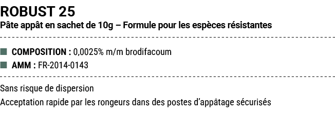 ROBUST 25 P te app t en sachet de 10g – Formule pour les esp ces r sistantes ■ COMPOSITION : 0,0025% m/m brodifacoum ...