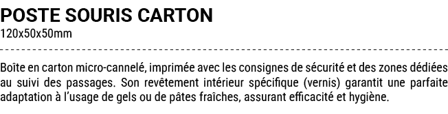 POSTE SOURIS CARTON 120x50x50mm Bo te en carton micro cannel , imprim e avec les consignes de s curit et des zones d...