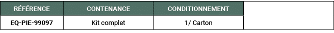 R F RENCE,CONTENANCE,CONDITIONNEMENT,,EQ PIE 99097,Kit complet,1/ Carton