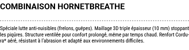 COMBINAISON HORNETBREATHE Sp ciale lutte anti‑nuisibles (frelons, gu pes). Maillage 3D triple paisseur (10 mm) stopp...