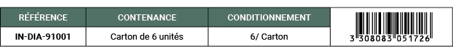 R F RENCE,CONTENANCE,CONDITIONNEMENT,￼,IN DIA 91001,Carton de 6 unit s,6/ Carton