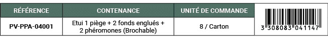 R F RENCE,CONTENANCE,UNIT DE COMMANDE,￼,PV PPA 04001,Etui 1 pi ge + 2 fonds englu s + 2 ph romones (Brochable),8 / C...