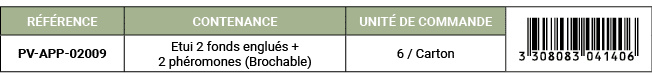 R F RENCE,CONTENANCE,UNIT DE COMMANDE,￼,PV APP 02009,Etui 2 fonds englu s + 2 ph romones (Brochable),6 / Carton