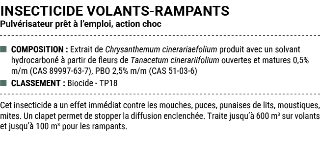 INSECTICIDE VOLANTS RAMPANTS Pulv risateur pr t  l’emploi, action choc ■ COMPOSITION : Extrait de Chrysanthemum cine...