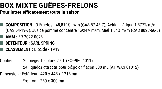 BOX MIXTE GU PES FRELONS Pour lutter efficacement toute la saison ■ COMPOSITION : D Fructose 48,819% m/m (CAS 57 48 7...
