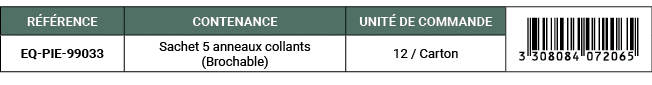 R F RENCE,CONTENANCE,UNIT DE COMMANDE,￼,EQ PIE 99033,Sachet 5 anneaux collants (Brochable),12 / Carton