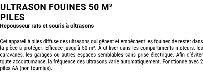 ULTRASON FOUINES 50 M² PILES Repousseur rats et souris  ultrasons Cet appareil   piles diffuse des ultrasons qui g n...