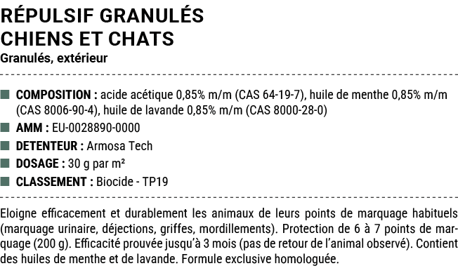R PULSIF GRANUL S CHIENS ET CHATS Granul s, ext rieur ■ COMPOSITION : acide ac tique 0,85% m/m (CAS 64 19 7), huile d...